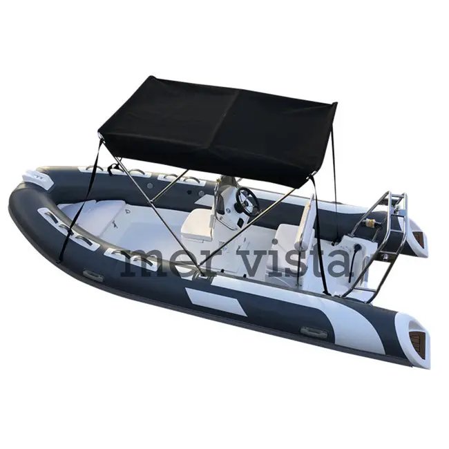 CE Chile Hot Sale 4.8m Hypalon Inflatable Rib Boat with 60HP Outboard Engine and Bimini Sunshade